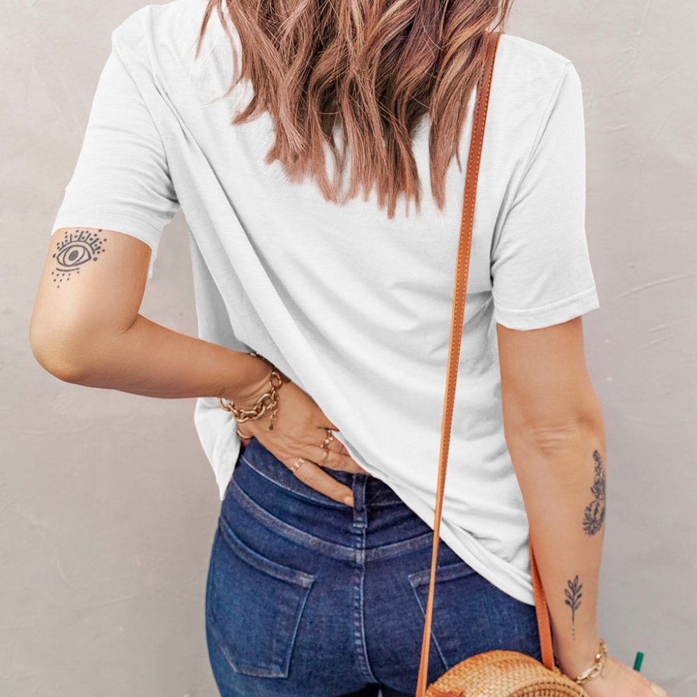 💜 New Distressed White Crew Neck Top - Picture 2 of 3